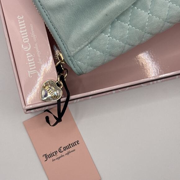 New! JUICY COUTURE Wallet Tied with a Bow Zip Around - Teal Velour - Picture 2 of 5